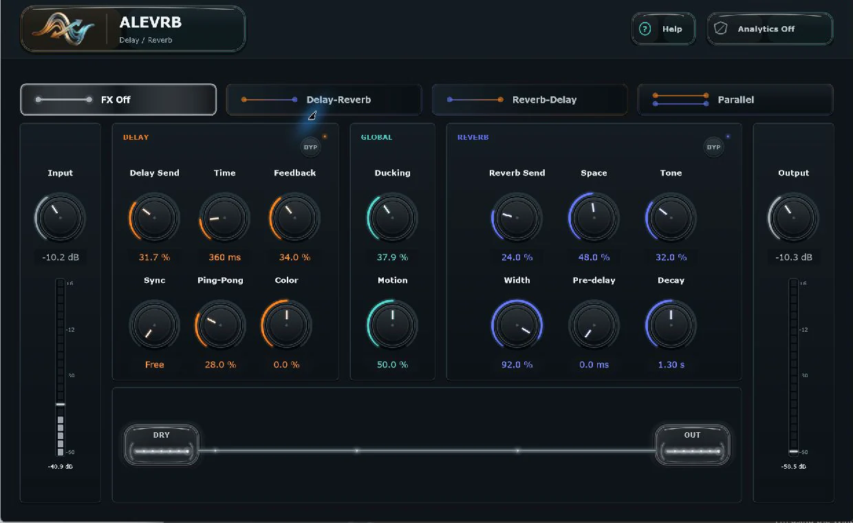 ALEVRB FX Off routing with a direct dry path